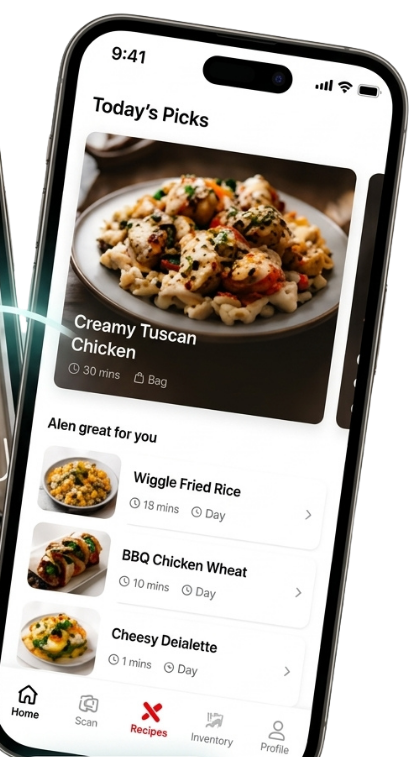 PhotoFridge AI-generated recipe results with nutrition info